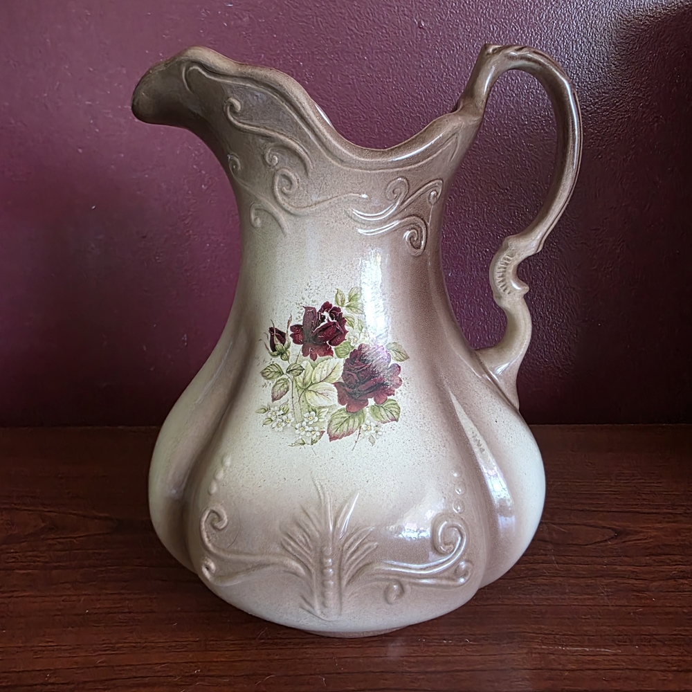 Decorative Cream and Pink Floral Ceramic Pitcher Ironstone Pretty Vintage - Picture 5 of 8